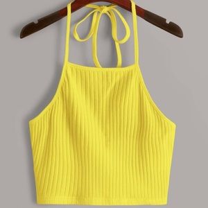 Yellow open back shein crop halter top